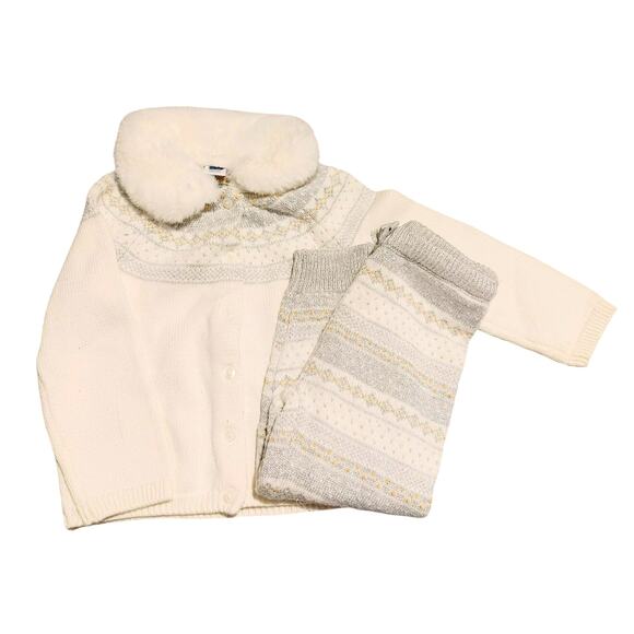 Janie & Jack Fair Isle Long Sleeve Top Winter Outfit Set White Baby Girl 18-24M - Picture 1 of 7